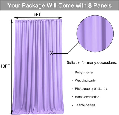 40 ft x 10 ft Wrinkle Free Lavender Backdrop Curtain for Parties, Polyester Light Purple Photo Backdrop Drapes 8 Panels 5x10ft for Baby Shower Photoshoot Wedding Birthday Party Photography Curtains