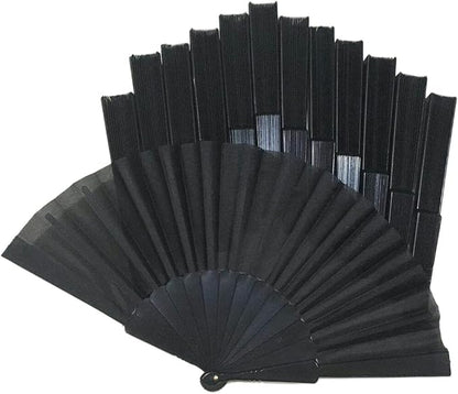 HUNANBANG 1 Dozen 12 Pieces Folding Hand Fans Church Wedding Gift, Party Favors, DIY Decoration Gift Size9 Wholesale 12pack (Black)