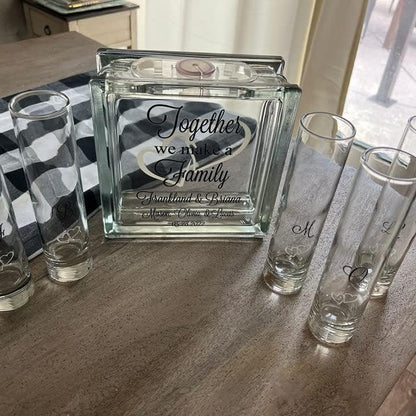 Glass Unity Sand Set for Weddings w LID, Sand, Ink Printed - Personalized Blended Family Wedding Sand Ceremony, Together We Make a Family, Unity Candle Alternative, Sand Wedding Ceremony Kit Blended