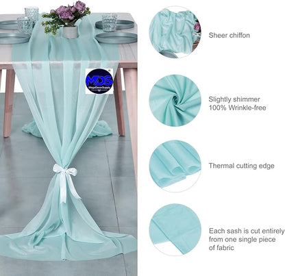 MDS Halloween Chiffon Table Runner - 25 Pack, 29 x 170 Inches, 14ft Each - Sheer Spooky Table Runners for Haunted House Parties, Trick-or-Treat Tables, Witchy Décor, Wedding & Events - Teal