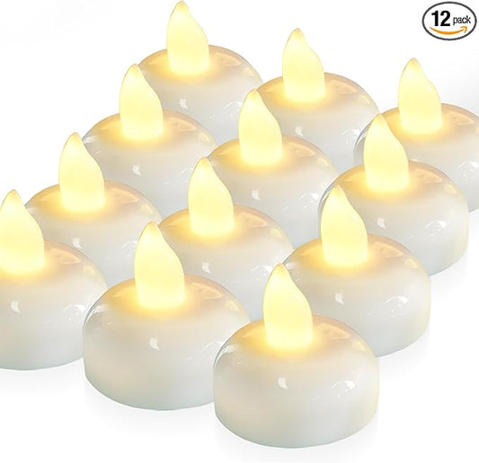 Homemory 12 Pack 200 Hours Flameless Floating Candles, Warm White Led Flickering Tealight Candles in Bulk, Decor for Wedding, Party, Centerpiece, Pool, Christmas