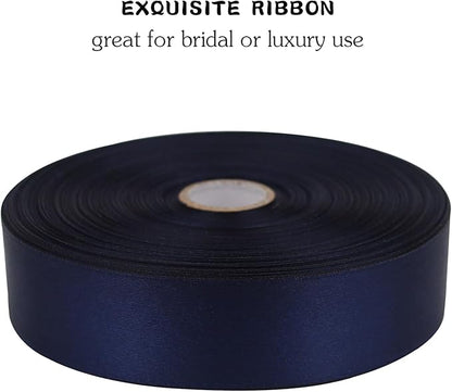 Deep Blue Solid Satin Ribbon 1 Inch 50 Yards Solid Polyester Fabric Ribbon for Gift Wrapping Wedding Christmas Baby Shower Birthday Party Decoration Handmade Immortal Flower Craft