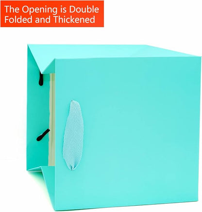 Teal Blue Paper Gift Bag 12 in Large Gift Box Square Bottom Kraft Paper Bags with Handles for Wedding Baby Shower Birthday Party (Teal Blue, 12 x 12 x 12 in, 10 CT)