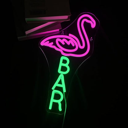 Lucunstar Flamingo Bar Neon Sign,LED Light Up Sign for Wall Decor Dimmable USB Powered Animal Neon Light for Bar LED,Man Cave,Art Signs Decor Gifts