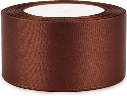 Brown Solid Satin Ribbon 2 Inch 25 Yards Solid Polyester Fabric Ribbon for Gift Wrapping Wedding Christmas Baby Shower Birthday Party Decoration Handmade Immortal Flower Craft