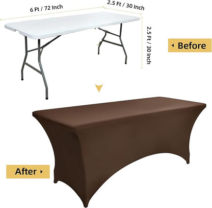 6-Pack 6ft Spandex Table Covers for Rectangle Standard Folding Tables - Wrinkle Resistant Stretch Tablecloths - Ultimate Fitted Table Protector for Parties, Trade Shows, Wedding