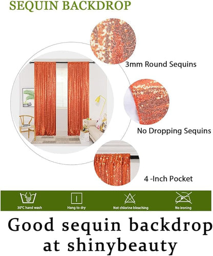 ShinyBeauty Sequin Curtains 2 Panels 4x10ft Orange Sequin Backdrop Curtains Sparkly Curtain Selfie Wall for Parties Wedding Decoration