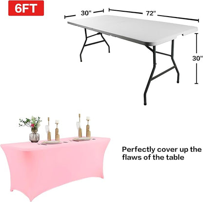 IVAPUPU 8FT Table Cloth for Rectangular Fitted Events Stretch Pink Table Covers Washable Cover Spandex Tablecloth Protector for Party, Wedding, Cocktail, Banquet, Festival