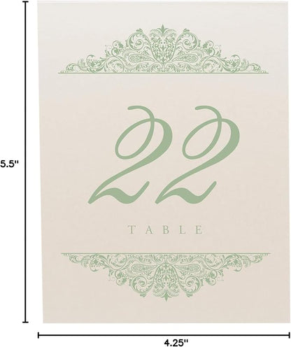 Paisley Wedding Table Numbers (Select Color/Quantity), Champagne, Sage, 1-50, Double Sided, Tent or Use in a Stand, Great for Parties & Restaurants - Made in the USA