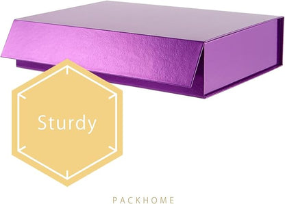 PACKHOME Gift Box 11.5x8x2.5 Inches, Sturdy Shirt Box with Magnetic Lid for Multiple Occasions (Glossy Light Purple)