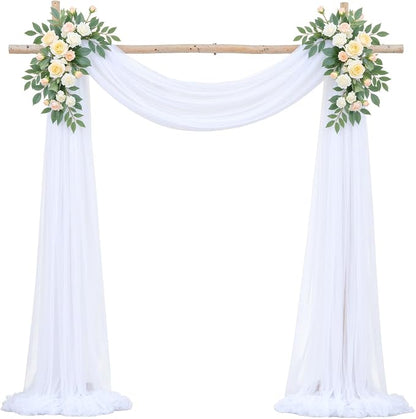 White Arch Draping Fabric for Wedding, 60" x 26Ft Chiffon Drapery Fabric Drapes Backdrop for Wedding Ceremony Baby Shower Bridal Shower Decoration(1 Panel)