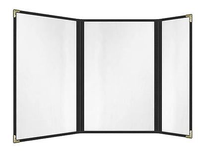 Goodsmart Restaurant Menu Covers – 25 Pack Black 6 Views Trifold, Side-Loading Menu Holders, Vinyl & Plastic Menu Covers, Clear Menu Sleeves, 8.5" x 14" & 4.25" x 14", Café Style with Gold Corners