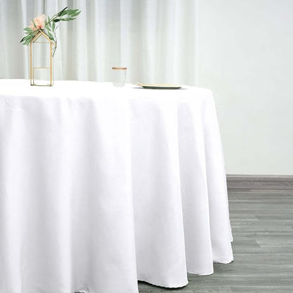 Efavormart Round Tablecloth, 120 Inch Stain & Wrinkle Resistant Washable Table Cloth, Decorative Polyester Fabric Table Cover for Banquet, Wedding, Dining - White