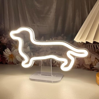 Dog Table Number Neon Sign Desk Lamp Night Light Wedding Letter LED Neon Sign Wedding Table Decorations Neon Light Shop Bedroom Home Room Decor Christmas Party Warm White USB 25×16 CM