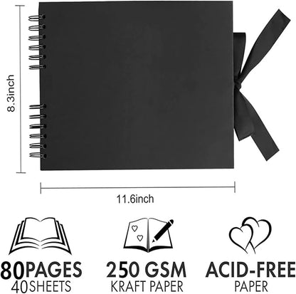 INNOCHEER Photo Album - Self Adhesive 80 Black Pages, Large Scrapbook Wedding Guest Book for DIY Anniversary Travel Memory Scrapbooking (Black 8X12)
