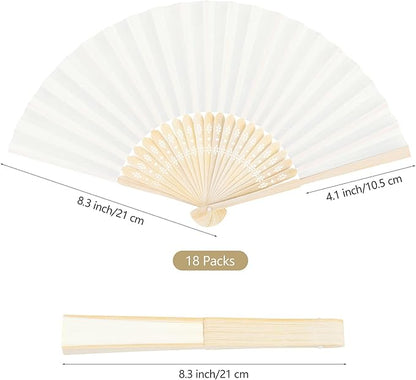 Aneco 18 Pieces Handheld Fans Cloth Hand Fans Bamboo Folding Fans for Wedding Decoration, Church Wedding Gifts, Party Favors, DIY Decoration (Cream)