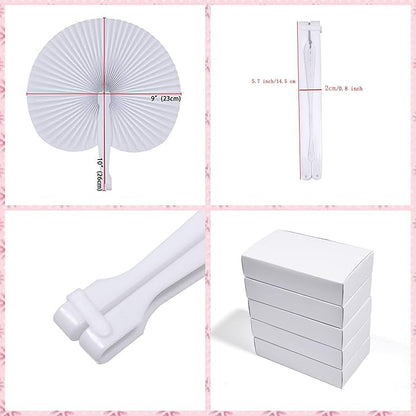12 Pcs Decorative Paper Folding Hand Fans Handheld,White Round Heart Foldable Wedding Fans Chinese and Japanese Fans Bulk for Bridal Guest Church Party Favors Dancing Birthday DIY