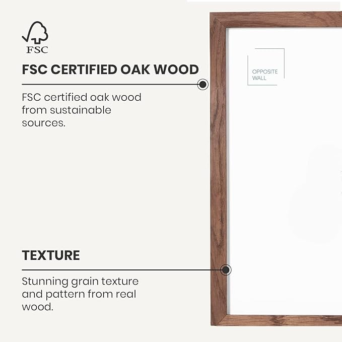 Opposite Wall - 8x8 in - Dark Solid Oak Wood Picture Frame - Lightweight, Versatile & Shatterproof - Wall Hanging Poster or Photo Frame - Wall Decor for Office, Gallery & Home