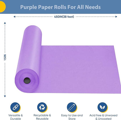 Purple Wrapping Paper, 15"x450" Art Craft Construction Bulletin Board Decorative Paper Roll for Birthday Baby Shower Christmas Mother's Day Mardi Gras, DIY Bouquet Flower Gift Wrap, Floral Supplies