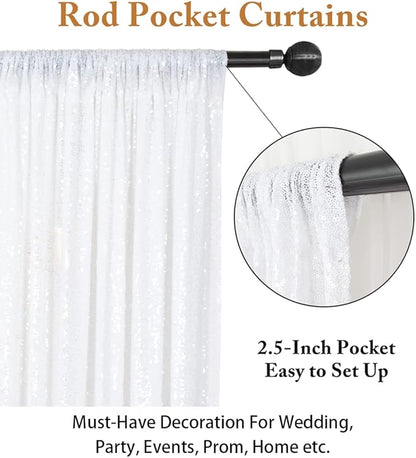ShinyBeauty Sequin Curtains 2 Panels White 2FTx8FT Sequin Photo Backdrop White Sequin Backdrop Curtain Pack of 2-1011E