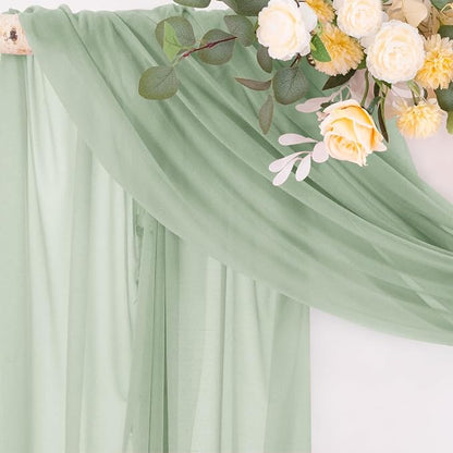 Socomi Sage Green Sheer Wedding Arch Draping Fabric 29" x 20Ft 1 Panel Outdoor Curtain Drapes Extra Long for Bridal Baby Shower Ceremony Birthday Party Decor