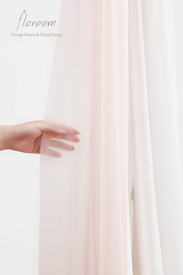 Floroom Wedding Arch Draping Fabric 2 Panels 20Ft Chiffon Fabric Drapes Arbor Drapery Wedding Ceremony Reception Swag Decorations (Blush & White)