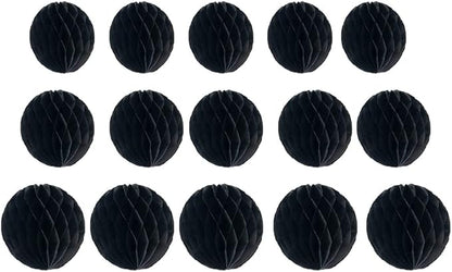 15pcs Honeycomb Balls Decorations 4'' 6'' 8'' Party Honeycomb Ball Flower Tissue Pom Poms Flower Ball Hanging Flower Balls for Baby Shower Birthday Wedding Nursery Decor(4'' 8'' 10'' Black)