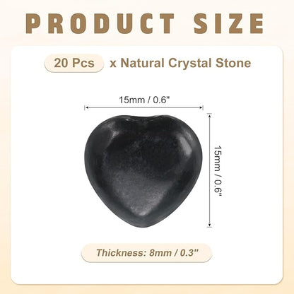 PATIKIL 20 Pcs Natural Heart Shaped Crystal Stone, 0.6 Inch Mini Polished Love Gemstone Crystal, Pocket Rock Engraved Worry Stones for Women Gifts Meditation, Black Green