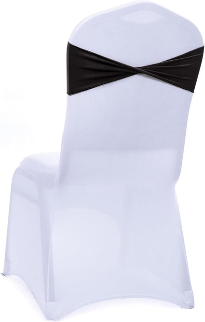 MDS Pack of 50 Spandex Chair Sashes Bows Elastic Stretch Dining Chair Bands Ties Without Slider Buckle Universal fits for Wedding Baby Shower Birthday Party Banquet Event Decoration - Black