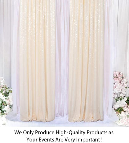 Shinybeauty Sequin Backdrop Curtains 4 Panels Ivory 2FTx8FT Sequin Fabric Photo Backdrop Curtains Ivory Glitter Curtains for Party Baby Shower Backdrop Studio Backgrounds