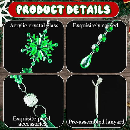 Lanpn 26 Pcs Christmas Ornaments Crystal Christmas Tree Decoration, Hanging Clear Acrylic Snowflake Icicle Drop Pendants for Xmas Winter Outdoor Indoor Party Decoration Green