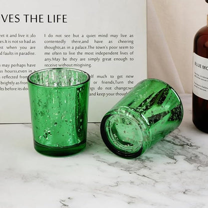 Green Mercury Glass Tea Light Holders Set of 36 - Elegant Votive Candle Holders for Weddings, Showers and Home Decor - Perfect for Table Centerpieces and Parties (Glass, Green)
