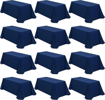 12 Packs 90 x 132 Inch Tablecloth, Navy Blue Polyester Table Cloth for 6ft Rectangle Tables, Stain and Wrinkle Resistant Washable Fabric TableCover for Wedding Banquets Parties Buffet Dining Table
