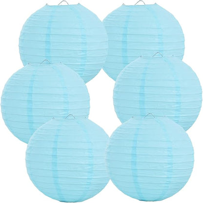 BEISHIDA 8-Inch Light Blue Round Paper Lanterns Decorative Hanging Asia Chinese Japanese Paper Lanterns Lamp for Birthday Wedding Baby Shower Home Decor Party Decoration（6 Packs）