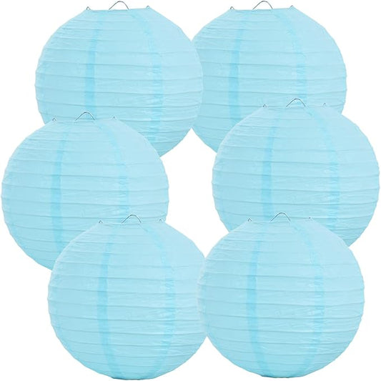 BEISHIDA 8-Inch Light Blue Round Paper Lanterns Decorative Hanging Asia Chinese Japanese Paper Lanterns Lamp for Birthday Wedding Baby Shower Home Decor Party Decoration（6 Packs）