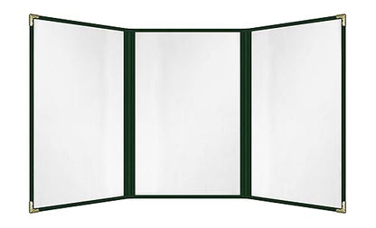 Goodsmart Restaurant Menu Covers – 25 Pack Green 6-View Trifold 8.5" x 14", Side-Loading Vinyl & Plastic Menu Holders, Clear Menu Sleeves, Leather-Style Café Covers with Gold Corners