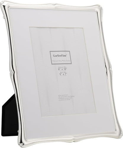 8 x 10'' Premium Alloy Silver Photo Frame with 5x7'' Mat - Luxury Hi End Display Picture Frames 5x7'' with Black Velevt Back