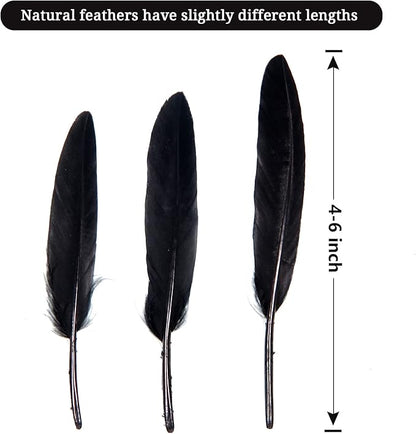 FeelfunFeather 120pcs Black Goose Cochettes Feather Natural Bulk 4-6 inch 10-15cm for Wedding Party Christmas Halloween Decorations DIY Crafts