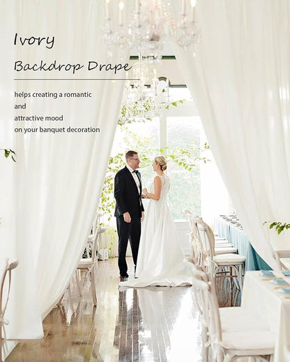 PartyVillage 20ft×15ft Ivory Backdrop Curtain for Wedding Parties, 4 Panels Wrinkle Free 15 FT Long Polyester Photo Backdrop Drapes Back Drop Cloth for Birthday Photography Background