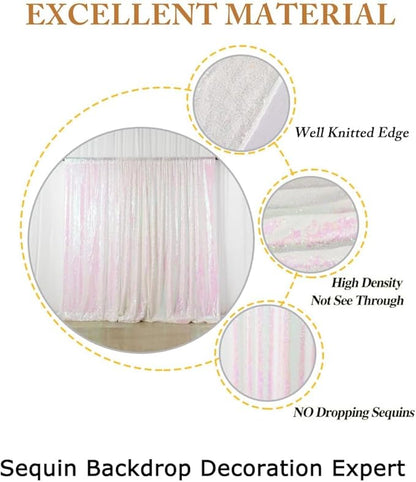ShinyBeauty Photo Booth Backdrop - Iridescent White Sequin 8FTX10FT Sparkle Backdrop for Baby Shower & Birthday