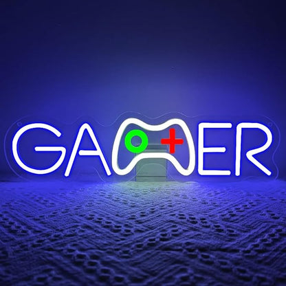 Gamer Neon Sign,Gamepad Shaped Dimmable LED Light Signs for Wall Art Decor,Gaming Backdrop for Game Room Bar Bedroom Club Party Man Cave,Game Gift for Boys Teen Men USB Powered（15.4"*4.1"）