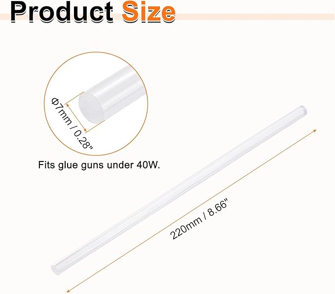 HARFINGTON 10pcs Hot Glue Sticks 0.28" Dia x 8.66" Long EVA Mini Hot Melt Adhesive Glue Stick for Hot Melt Gun Wood Plastic Glass Flowers Fabrics Foam, Clear