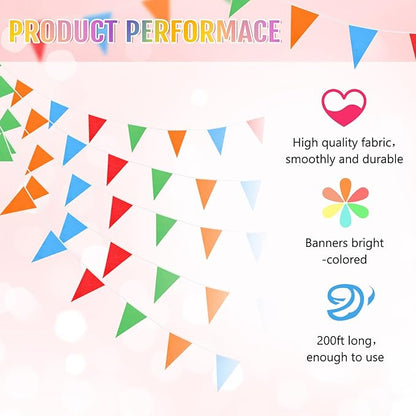 Tatuo 200 Feet Solid Pennant Banners Flags String Triangle Hanging DIY Bunting Flags Party Decorations for Grand Opening Party Banners for Kids Birthday, Shops (Mixed Colors)