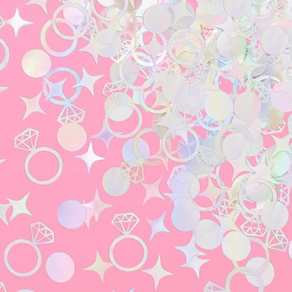 xo, Fetti Bachelorette Party Iridescent Foil Confetti - 200 pc | Engagement Party Decoration, Diamond Ring Table Decor, Bride To Be Bridal Shower Supplies, Engaged Era Decor