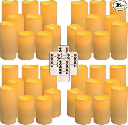 36 Pack Waterproof Flameless LED Candles - Outdoor Battery Operated Candles with Remote & Timer, Realistic Flickering Flame, Safe for Porch, Patio, Weddings, Parties & Home Decor