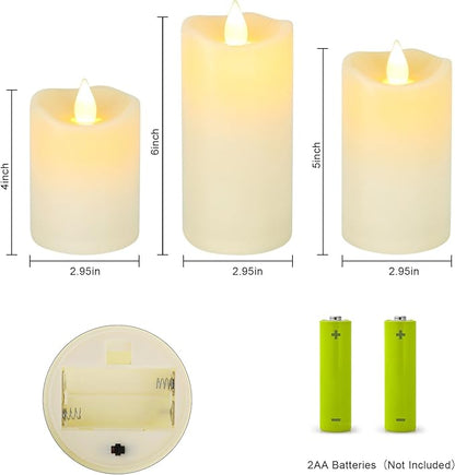 Aignis Indoor Flameless LED Candles Battery Operated with Remote Timer and Wax-Like Shell for Home/Wedding/Holiday Decor, Set of 3(D 2.95" x H 4"/5"/6")