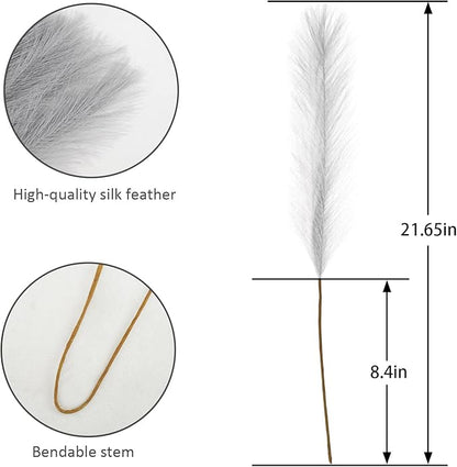 50pcs Faux Pampas Grass Grey, 21.6" Short Artificial Pompous Grass Floral Fake Pompas Grass Branches Vase Filler Flower Arrangement for Home Wedding Boho Decor