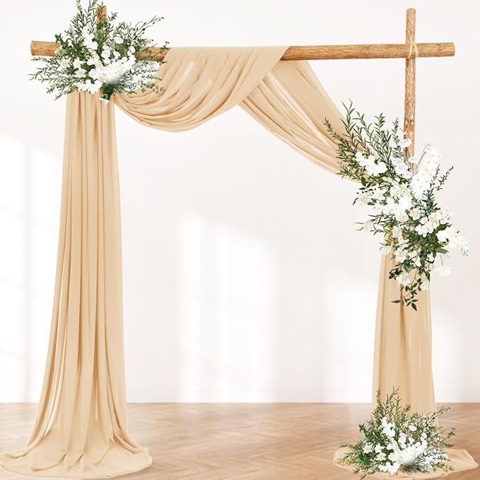 Wedding Arch Draping Fabric 1 Panel 30'' x 18FT Champagne Sheer Chiffon Arch Drapery for Bridal Shower Backdrop Outdoor Party Arches Church Ceremony Decoration