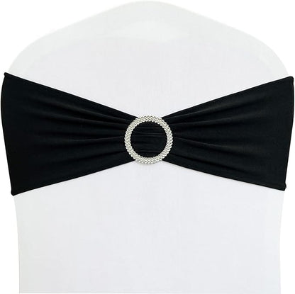 Spandex Chair Sashes Bands 30PCS Stretch Chair Ties Bows with Buckle Slider for Wedding Party Banquet Decoration (Black)…
