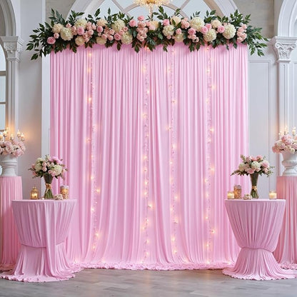 40 ft x 10 ft Wrinkle Free Baby Pink Backdrop Curtain for Parties, 8 Panels 5ftx10ft Polyester Photo Backdrop Drapes for Baby Shower Birthday Party Photography Wedding Backdrop Stand